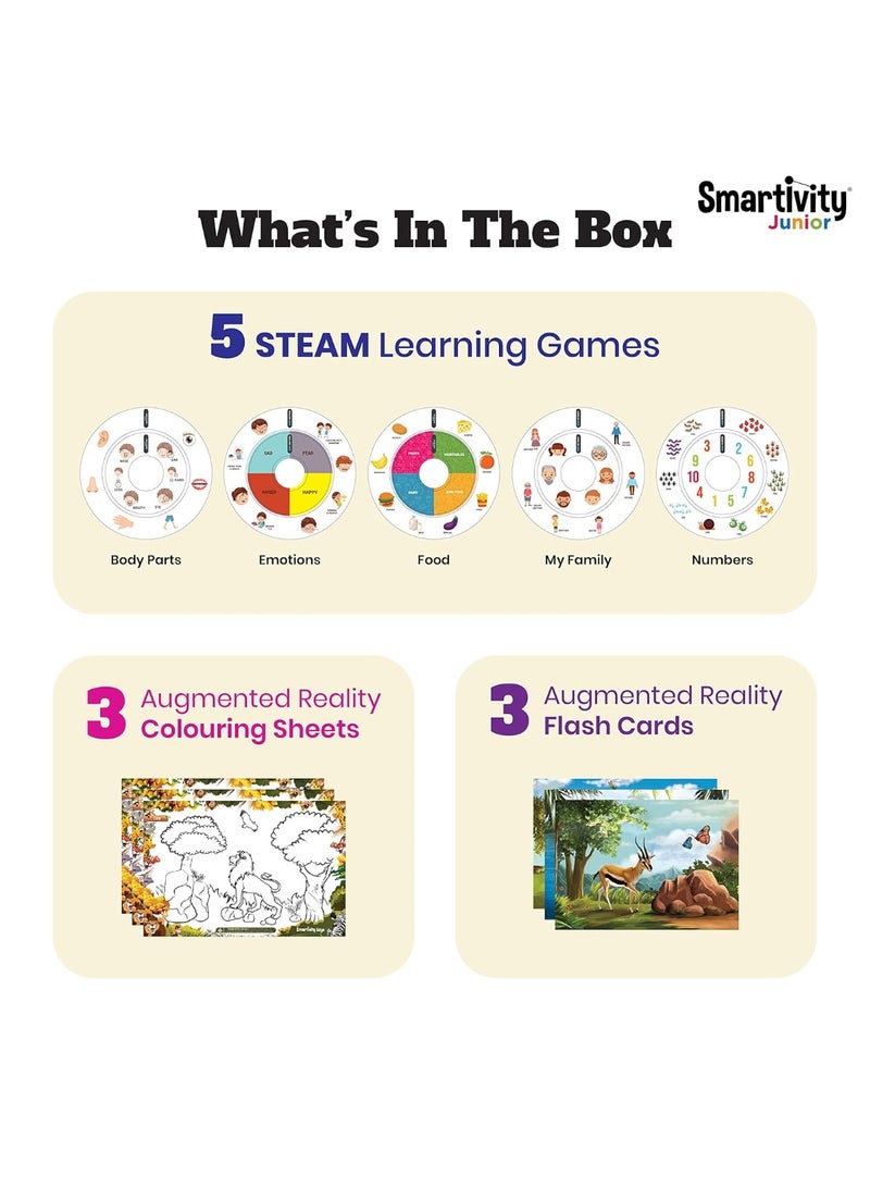 سمارتيفيتي جونيور مي، العائلة والأرقام، لعبة تعليمية تعليمية STEAM لمرحلة ما قبل المدرسة، تتضمن أنشطة فنية وحرفية، 11 في 1، علبة هدايا، مناسبة للأطفال من عمر سنتين إلى 5 سنوات، تقنية الواقع المعزز، تلوين، تطبيق مجاني، بطاقات تعليمية تفاعلية. - Image 5